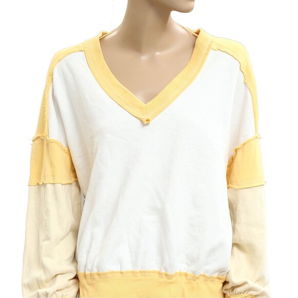 Free people We The Free First Base V-Neck Sweatshirt Top Ribbed Cotton S 283686 - Picture 6 of 9